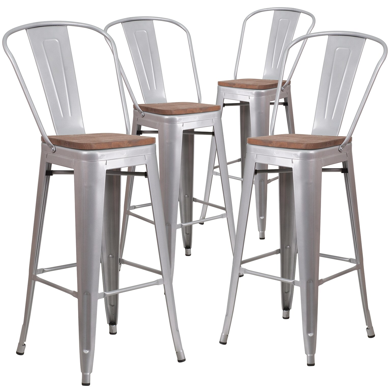 Flash Furniture Lily Contemporary Metal Vertical Back Barstool, Silver, 4-Pieces/Pack (4CH3132030GBSLW)
