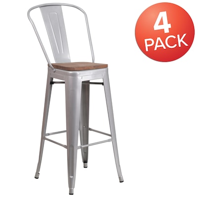 Flash Furniture Lily Contemporary Metal Vertical Back Barstool, Silver, 4-Pieces/Pack (4CH3132030GBSLW)