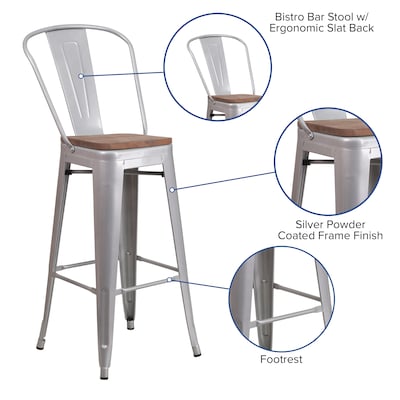 Flash Furniture Lily Contemporary Metal Vertical Back Barstool, Silver, 4-Pieces/Pack (4CH3132030GBSLW)