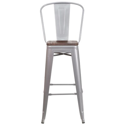 Flash Furniture Lily Contemporary Metal Vertical Back Barstool, Silver, 4-Pieces/Pack (4CH3132030GBSLW)