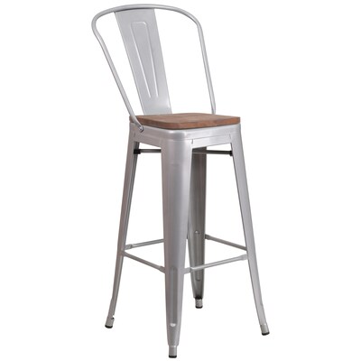 Flash Furniture Lily Contemporary Metal Vertical Back Barstool, Silver, 4-Pieces/Pack (4CH3132030GBSLW)