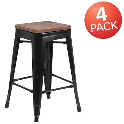 Flash Furniture Lily Industrial Metal Counter Height Stool without Back, Black, 4-Pieces/Pack (4CH3132024BKW)