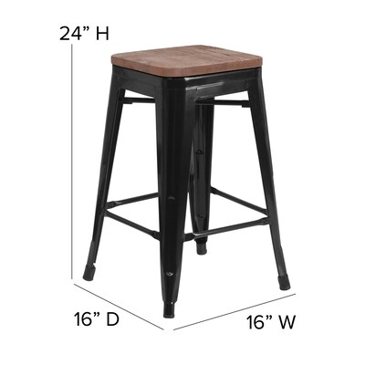 Flash Furniture Lily Industrial Metal Counter Height Stool without Back, Black, 4-Pieces/Pack (4CH3132024BKW)