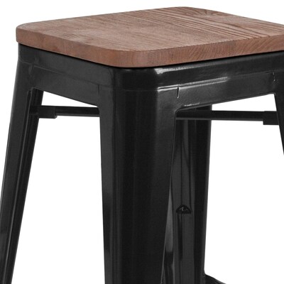 Flash Furniture Lily Industrial Metal Counter Height Stool without Back, Black, 4-Pieces/Pack (4CH3132024BKW)