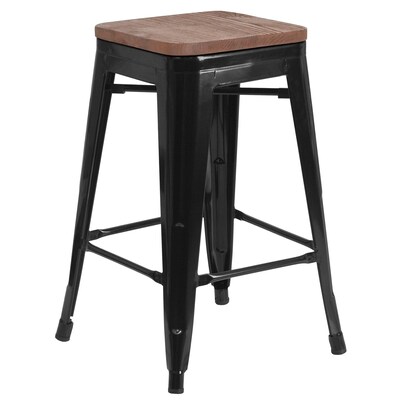 Flash Furniture Lily Industrial Metal Counter Height Stool without Back, Black, 4-Pieces/Pack (4CH3132024BKW)