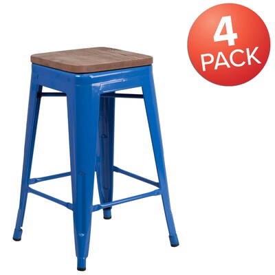 Flash Furniture Lily Industrial Metal Counter Height Stool without Back, Blue, 4-Pieces/Pack (4CH3132024BLW)