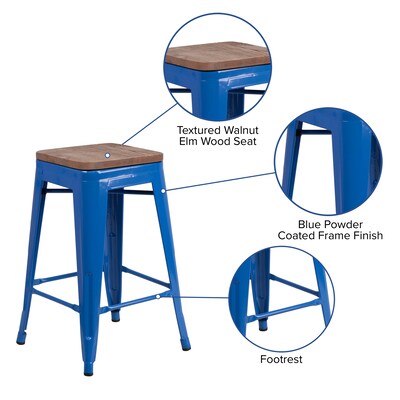Flash Furniture Lily Industrial Metal Counter Height Stool without Back, Blue, 4-Pieces/Pack (4CH3132024BLW)