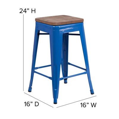 Flash Furniture Lily Industrial Metal Counter Height Stool without Back, Blue, 4-Pieces/Pack (4CH3132024BLW)