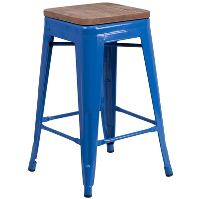 Flash Furniture Lily Industrial Metal Counter Height Stool without Back, Blue, 4-Pieces/Pack (4CH3132024BLW)