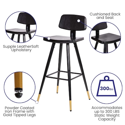 Flash Furniture Kora LeatherSoft Barstool, Black, 2-Pieces (AYS02BK)