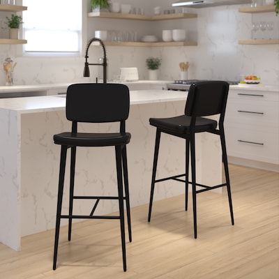Flash Furniture Kenzie LeatherSoft Barstool, Black, 2-Pieces (AYS01BK)