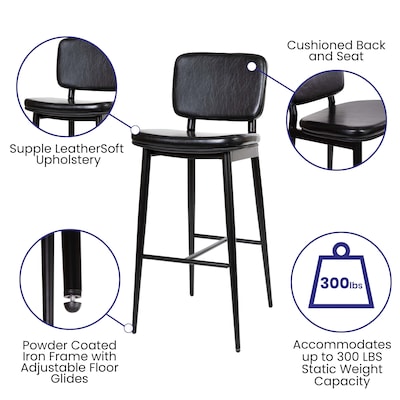 Flash Furniture Kenzie LeatherSoft Barstool, Black, 2-Pieces (AYS01BK)