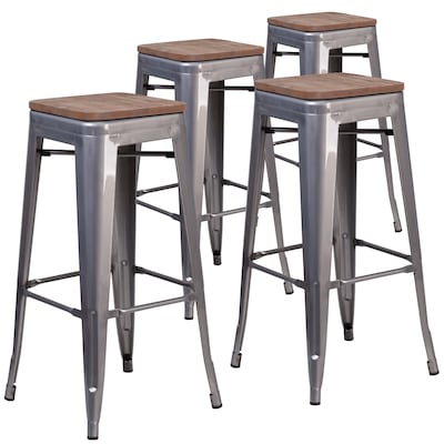 Flash Furniture Lincoln Contemporary Metal Barstool without Back, Clear Coat, 4-Pieces/Pack (4XUDGTP000430W)