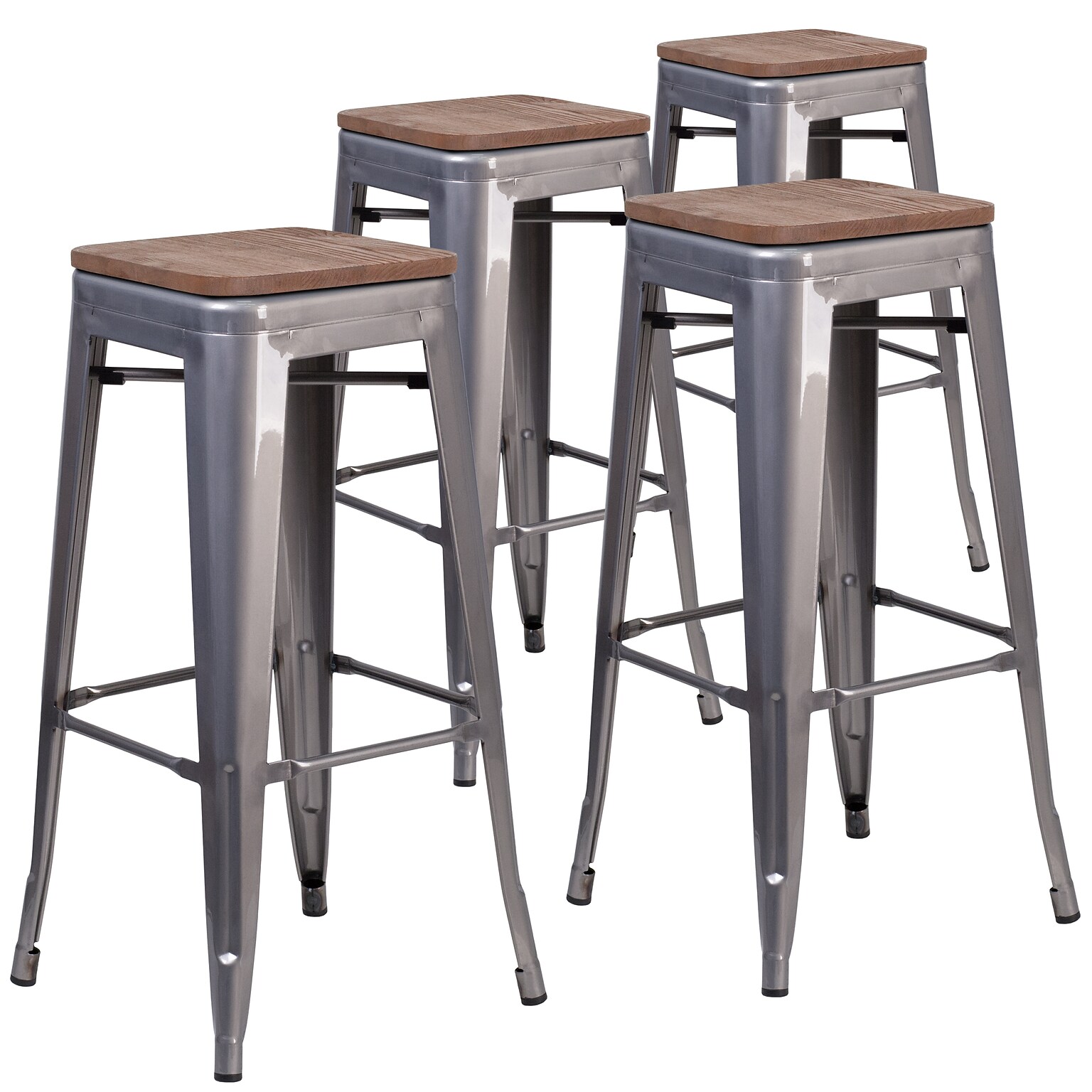 Flash Furniture Lincoln Contemporary Metal Barstool without Back, Clear Coat, 4-Pieces/Pack (4XUDGTP000430W)