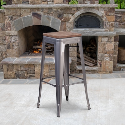 Flash Furniture Lincoln Contemporary Metal Barstool without Back, Clear Coat, 4-Pieces/Pack (4XUDGTP000430W)