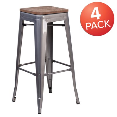 Flash Furniture Lincoln Contemporary Metal Barstool without Back, Clear Coat, 4-Pieces/Pack (4XUDGTP000430W)
