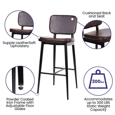 Flash Furniture Kenzie LeatherSoft Barstool, Brown, 2-Pieces (AYS01BR)