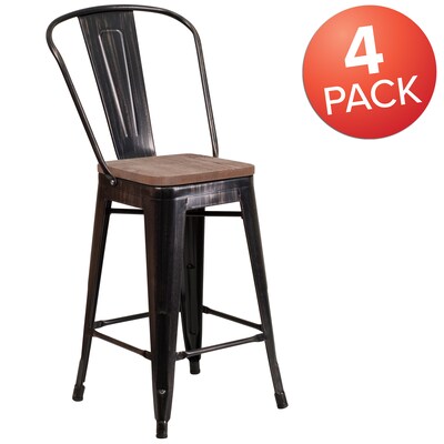 Flash Furniture Lily Contemporary Metal Vertical Back Counter Height Stool, Black-Antique Gold, 4-Pieces/Pack (4CH3132024GBBQW)