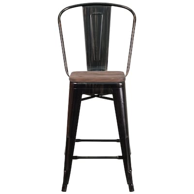 Flash Furniture Lily Contemporary Metal Vertical Back Counter Height Stool, Black-Antique Gold, 4-Pieces/Pack (4CH3132024GBBQW)