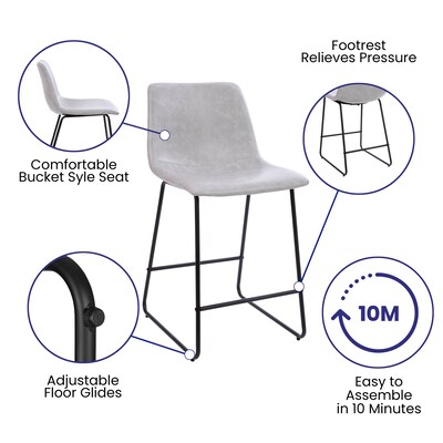 Flash Furniture LeatherSoft Counter Height Stools, Light Gray, 2-Pieces (2ETER1834524LG)