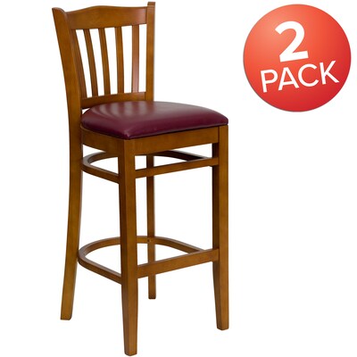 Flash Furniture HERCULES Traditional Wood Vertical Slat Back Barstool, Cherry/Burgundy, 2-Pieces/Pack (2XUW08BVRTCHBGV)
