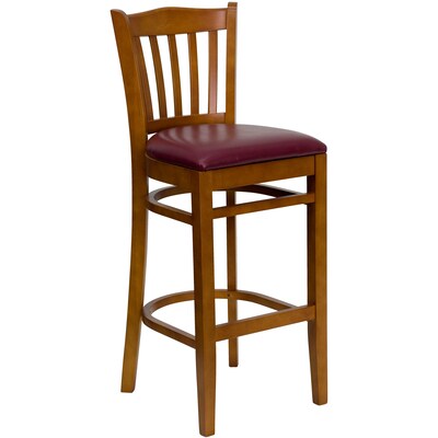Flash Furniture HERCULES Traditional Wood Vertical Slat Back Barstool, Cherry/Burgundy, 2-Pieces/Pack (2XUW08BVRTCHBGV)