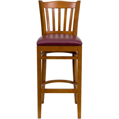 Flash Furniture HERCULES Traditional Wood Vertical Slat Back Barstool, Cherry/Burgundy, 2-Pieces/Pack (2XUW08BVRTCHBGV)