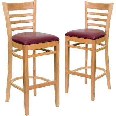 Flash Furniture HERCULES Traditional Wood Ladder Back Restaurant Barstool, Natural/Burgundy, 2-Pieces/Pack (2XUW05BLADNTBRV)