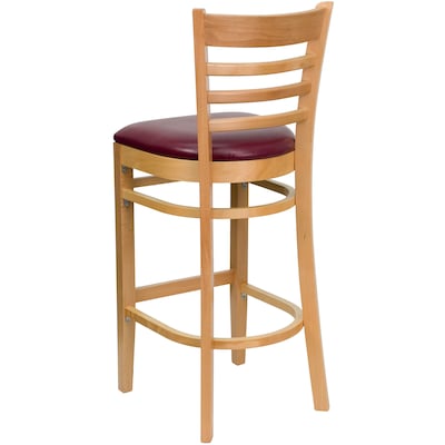 Flash Furniture HERCULES Traditional Wood Ladder Back Restaurant Barstool, Natural/Burgundy, 2-Pieces/Pack (2XUW05BLADNTBRV)