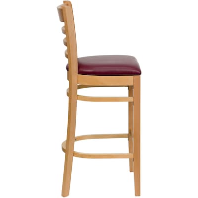 Flash Furniture HERCULES Traditional Wood Ladder Back Restaurant Barstool, Natural/Burgundy, 2-Pieces/Pack (2XUW05BLADNTBRV)