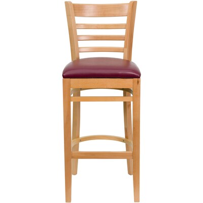 Flash Furniture HERCULES Traditional Wood Ladder Back Restaurant Barstool, Natural/Burgundy, 2-Pieces/Pack (2XUW05BLADNTBRV)
