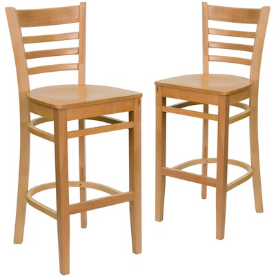 Flash Furniture HERCULES Series Traditional Wood Ladder Back Restaurant Barstool, Natural, 2-Pieces/Pack (2XUW05BLADNAT)