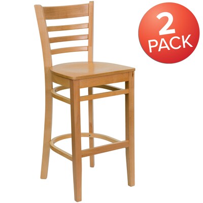 Flash Furniture HERCULES Series Traditional Wood Ladder Back Restaurant Barstool, Natural, 2-Pieces/Pack (2XUW05BLADNAT)