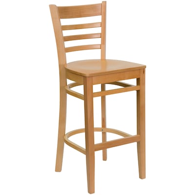 Flash Furniture HERCULES Series Traditional Wood Ladder Back Restaurant Barstool, Natural, 2-Pieces/Pack (2XUW05BLADNAT)