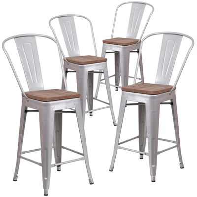 Flash Furniture Lily Contemporary Metal Vertical Back Counter Height Stool, Silver, 4-Pieces/Pack (4CH3132024GBSLW)