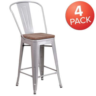 Flash Furniture Lily Contemporary Metal Vertical Back Counter Height Stool, Silver, 4-Pieces/Pack (4CH3132024GBSLW)