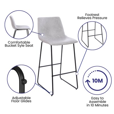 Flash Furniture LeatherSoft Barstool, Light Gray, 2-Pieces (2ETER1834530LG)
