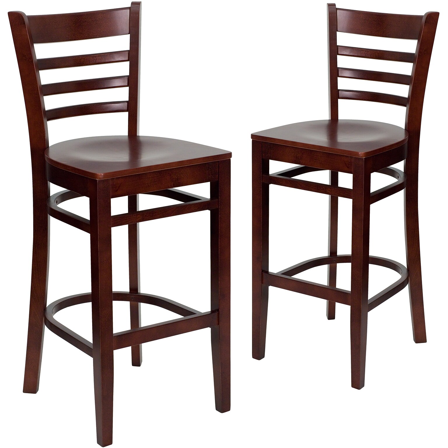 Flash Furniture HERCULES Series Traditional Wood Ladder Back Restaurant Barstool, Mahogany, 2-Pieces/Pack (2XUW05BLADMAH)