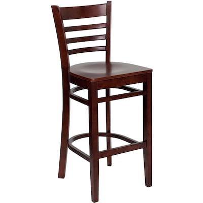 Flash Furniture HERCULES Series Traditional Wood Ladder Back Restaurant Barstool, Mahogany, 2-Pieces/Pack (2XUW05BLADMAH)