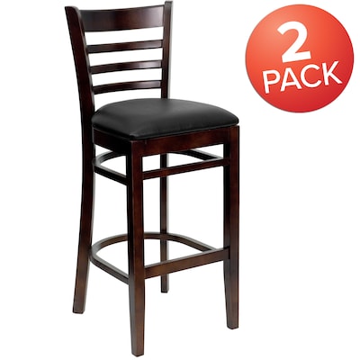 Flash Furniture HERCULES Series Traditional Wood Ladder Back Restaurant Barstool, Walnut/Black, 2-Pieces/Pack (2XUW05BLADWABKV)