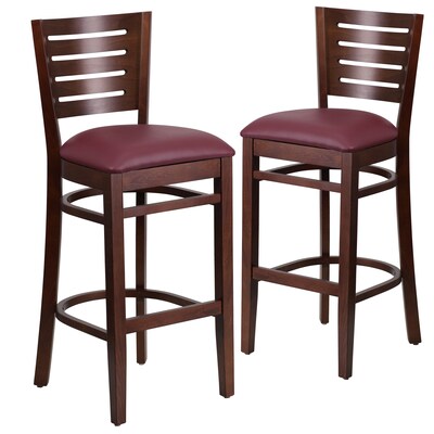Flash Furniture Darby Series Traditional Wood Slat Back Restaurant Barstool, Walnut/Burgundy, 2-Pieces/Pack (2XUDGW018BWABGV)