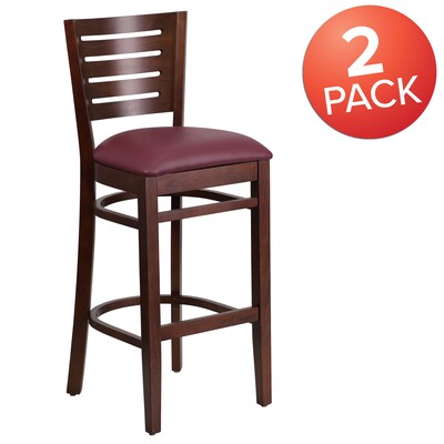 Flash Furniture Darby Series Traditional Wood Slat Back Restaurant Barstool, Walnut/Burgundy, 2-Pieces/Pack (2XUDGW018BWABGV)