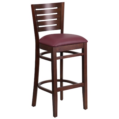 Flash Furniture Darby Series Traditional Wood Slat Back Restaurant Barstool, Walnut/Burgundy, 2-Pieces/Pack (2XUDGW018BWABGV)