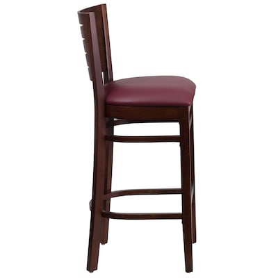 Flash Furniture Darby Series Traditional Wood Slat Back Restaurant Barstool, Walnut/Burgundy, 2-Pieces/Pack (2XUDGW018BWABGV)