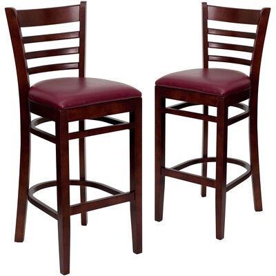 Flash Furniture HERCULES Traditional Wood Ladder Back Restaurant Barstool, Mahogany/Burgundy, 2-Pieces/Pack (2XUW05BLADMABRV)