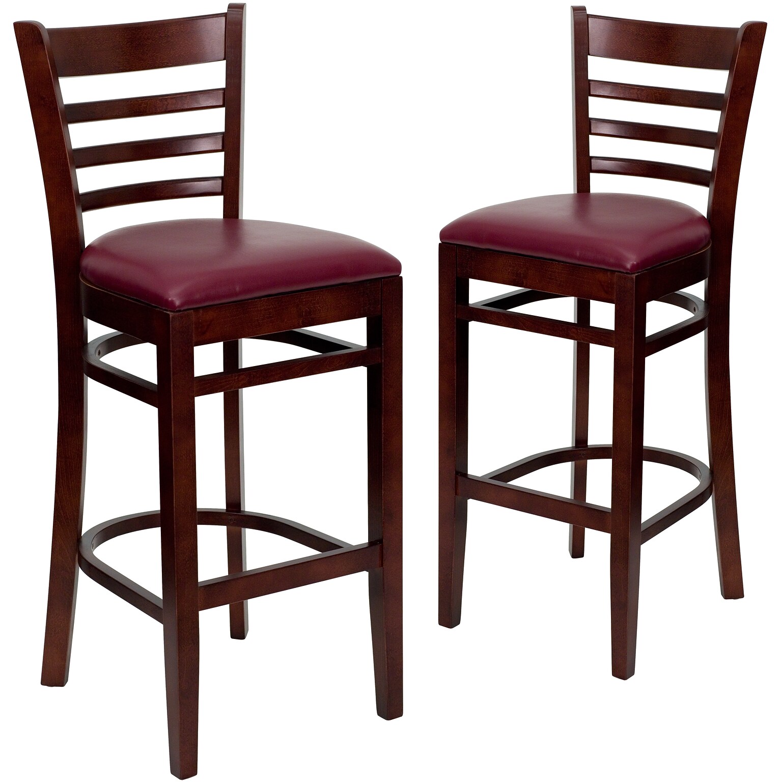 Flash Furniture HERCULES Traditional Wood Ladder Back Restaurant Barstool, Mahogany/Burgundy, 2-Pieces/Pack (2XUW05BLADMABRV)