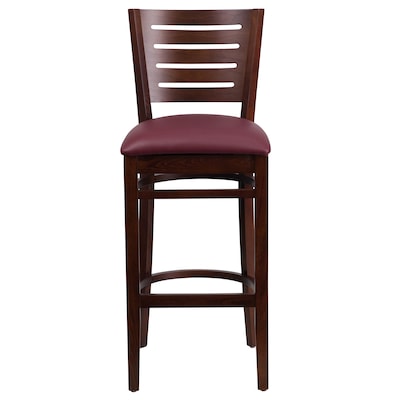 Flash Furniture Darby Series Traditional Wood Slat Back Restaurant Barstool, Walnut/Burgundy, 2-Pieces/Pack (2XUDGW018BWABGV)