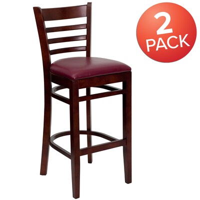 Flash Furniture HERCULES Traditional Wood Ladder Back Restaurant Barstool, Mahogany/Burgundy, 2-Pieces/Pack (2XUW05BLADMABRV)