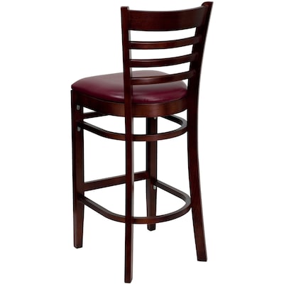 Flash Furniture HERCULES Traditional Wood Ladder Back Restaurant Barstool, Mahogany/Burgundy, 2-Pieces/Pack (2XUW05BLADMABRV)