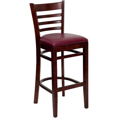 Flash Furniture HERCULES Traditional Wood Ladder Back Restaurant Barstool, Mahogany/Burgundy, 2-Pieces/Pack (2XUW05BLADMABRV)